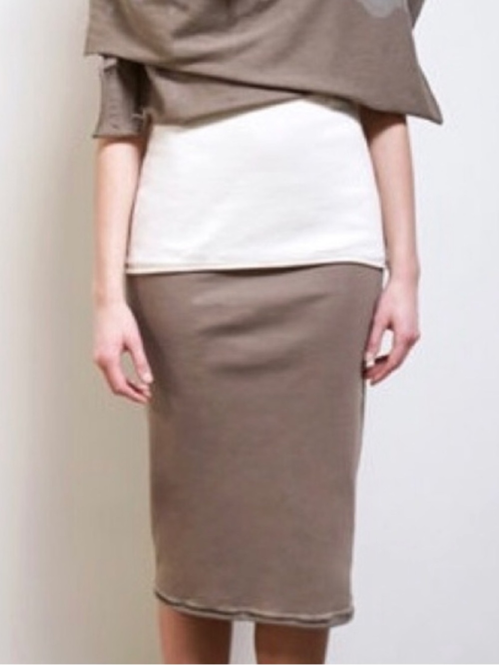 Alabama Chanin Heavyweight Rib Skirt with Slit Olive Tan Brown Large L Cotton